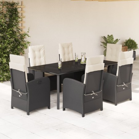 vidaXL Set de comedor de jardín 7 pzas y cojines ratán sintético negro