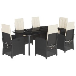 vidaXL Set de comedor de jardín 7 pzas y cojines ratán sintético negro
