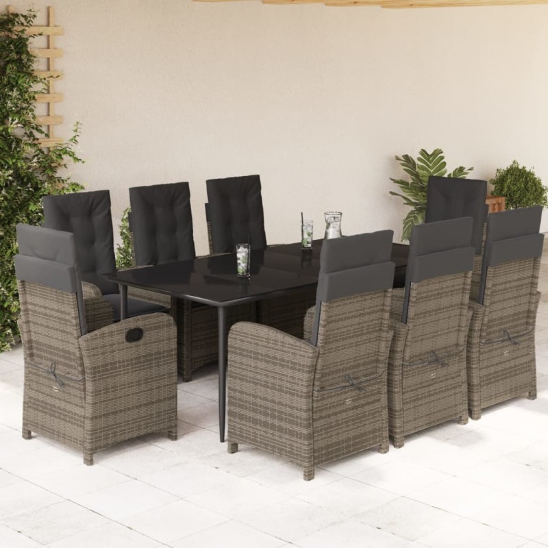 vidaXL Set comedor jardín 9 pzas y cojines ratán sintético gris vidaXL Set comedor jardín 9 pzas y cojines ratán sintético gris