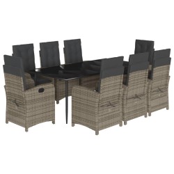 vidaXL Set comedor jardín 9 pzas y cojines ratán sintético gris