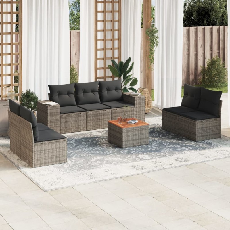 vidaXL Set de sofás de jardín 8 pzas y cojines ratán sintético gris vidaXL Set de sofás de jardín 8 pzas y cojines ratán sintético gris
