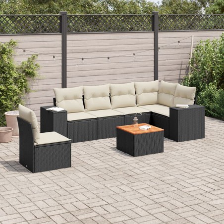 vidaXL Set de comedor de jardín 7 pzas y cojines ratán sintético negro