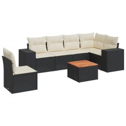 vidaXL Set de comedor de jardín 7 pzas y cojines ratán sintético negro