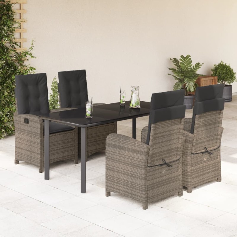 vidaXL Set comedor de jardín 5 piezas con cojines ratán sintético gris
