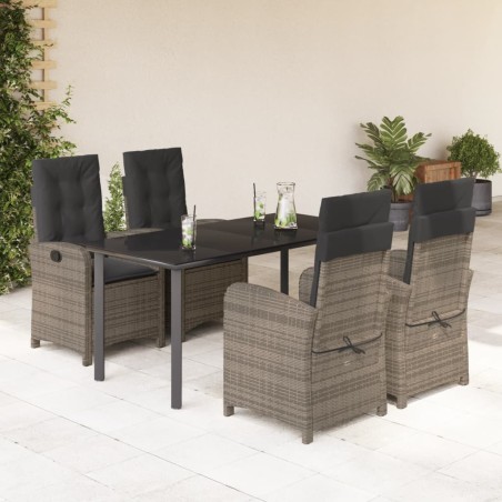 vidaXL Set comedor de jardín 5 piezas con cojines ratán sintético gris