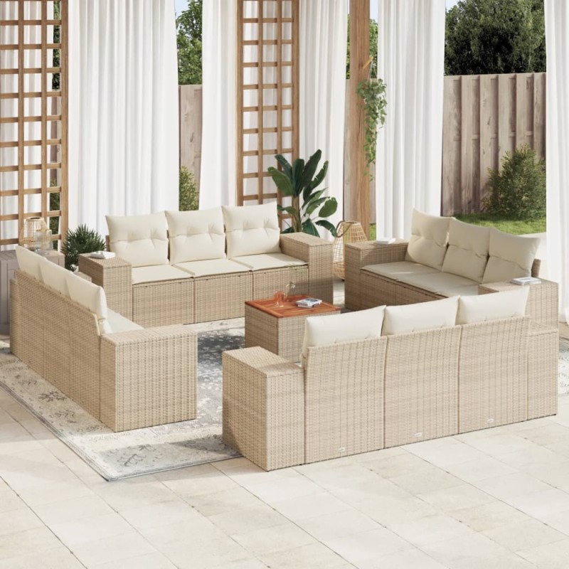 vidaXL Set sofás de jardín con cojines 13 pzas ratán sintético beige vidaXL Set sofás de jardín con cojines 13 pzas ratán sintético beige