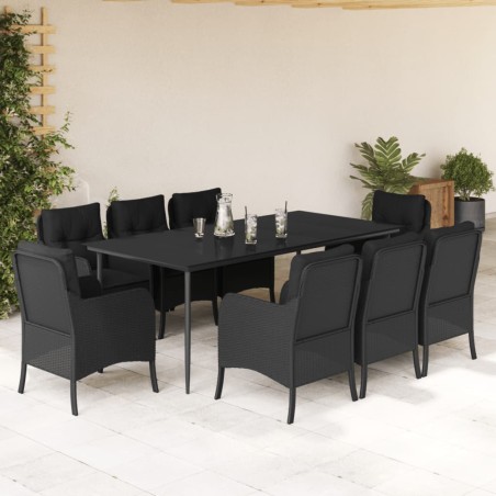 vidaXL Set de comedor de jardín 9 pzas y cojines ratán sintético negro