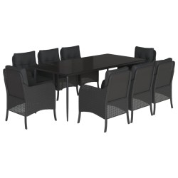 vidaXL Set de comedor de jardín 9 pzas y cojines ratán sintético negro
