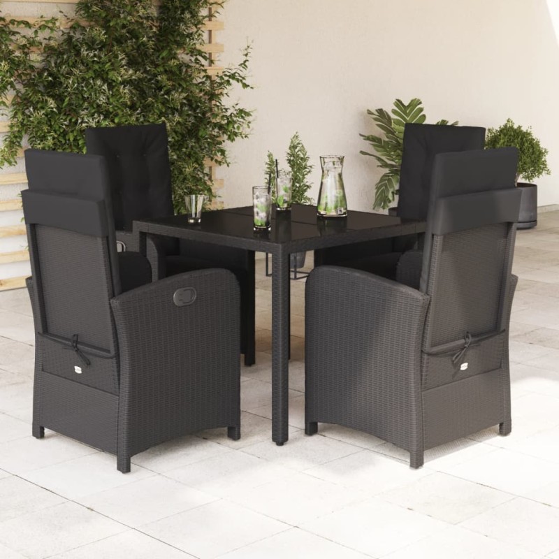 vidaXL Set de muebles jardín 5 pzas con cojines ratán sintético negro vidaXL Set de muebles jardín 5 pzas con cojines ratán sintético negro