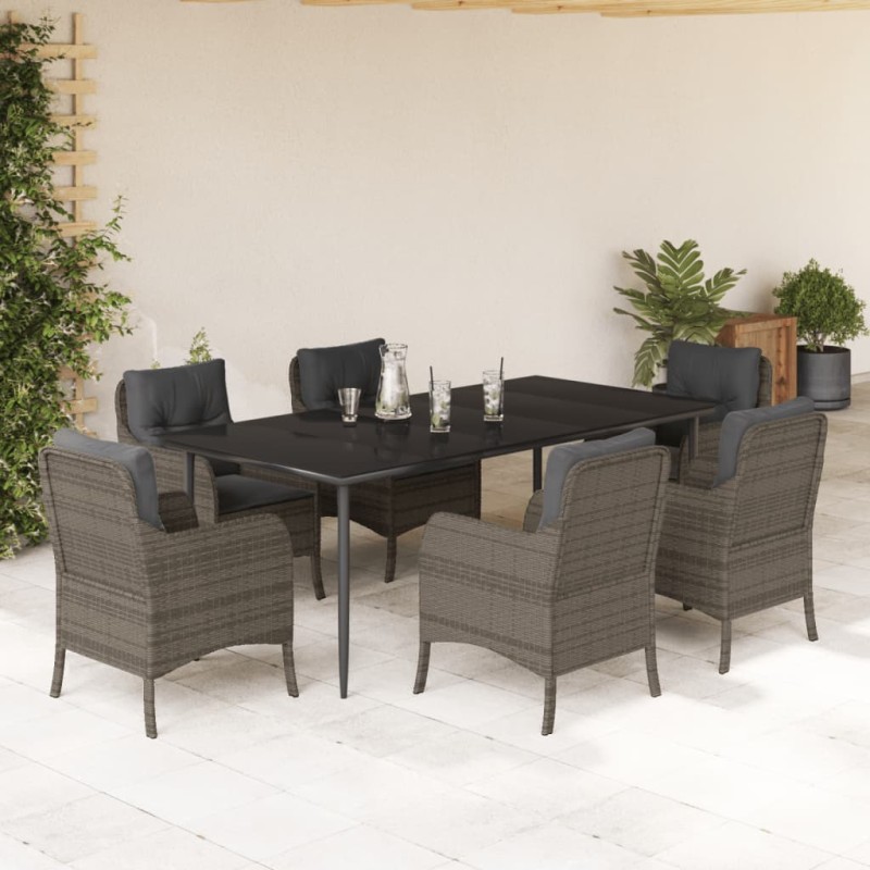 vidaXL Set comedor jardín 7 pzas y cojines ratán sintético gris vidaXL Set comedor jardín 7 pzas y cojines ratán sintético gris