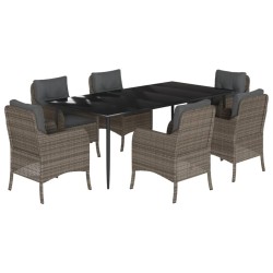 vidaXL Set comedor jardín 7 pzas y cojines ratán sintético gris