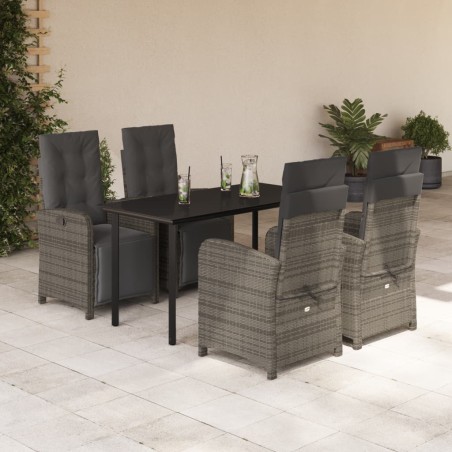 vidaXL Set comedor de jardín 5 piezas con cojines ratán sintético gris