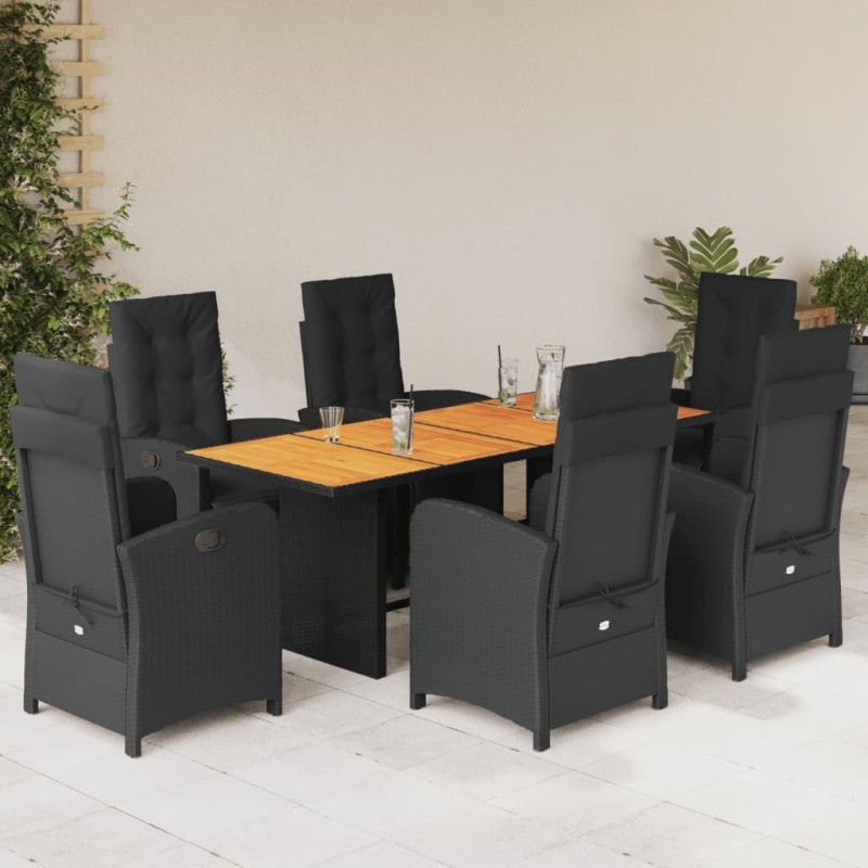 vidaXL Set de comedor de jardín 7 pzas y cojines ratán sintético negro vidaXL Set de comedor de jardín 7 pzas y cojines ratán sintético negro