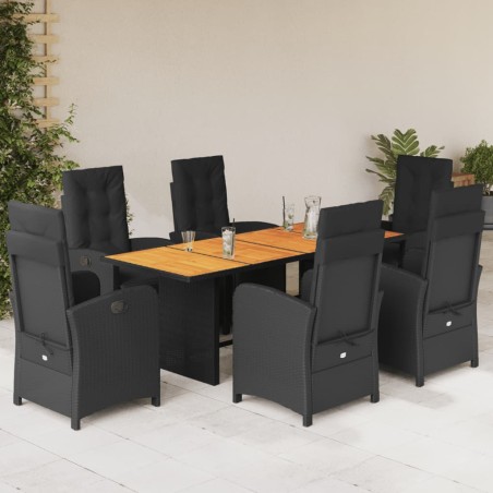 vidaXL Set de comedor de jardín 7 pzas y cojines ratán sintético negro