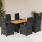 vidaXL Set de comedor de jardín 7 pzas y cojines ratán sintético negro vidaXL Set de comedor de jardín 7 pzas y cojines ratán sintético negro