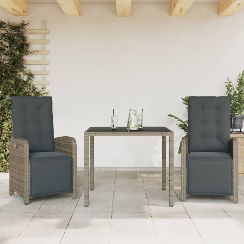 vidaXL Sillas y mesita de jardín con cojines 3 piezas ratán PE gris vidaXL Sillas y mesita de jardín con cojines 3 piezas ratán PE gris