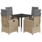 vidaXL Set comedor de jardín 5 pzas con cojines ratán sintético beige vidaXL Set comedor de jardín 5 pzas con cojines ratán sintético beige