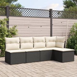 vidaXL Set de muebles de jardín 5 pzas y cojines ratán sintético negro