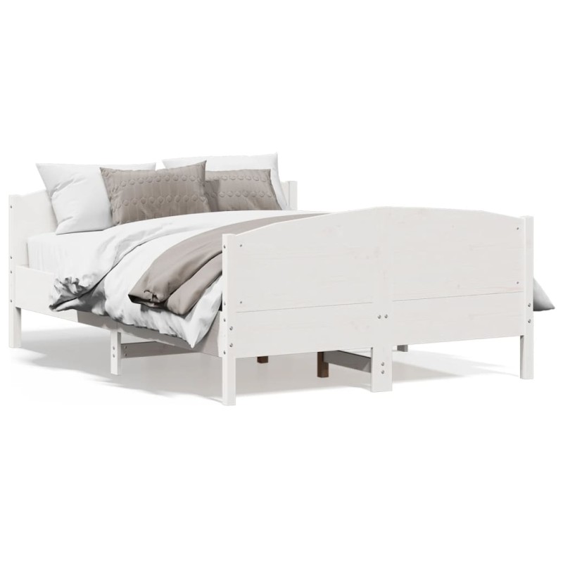vidaXL Estructura de cama con cabecero madera pino blanco 135x190 cm vidaXL Estructura de cama con cabecero madera pino blanco 135x190 cm