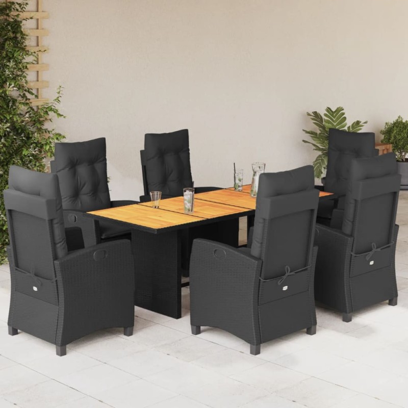 vidaXL Set de comedor de jardín 7 pzas y cojines ratán sintético negro vidaXL Set de comedor de jardín 7 pzas y cojines ratán sintético negro