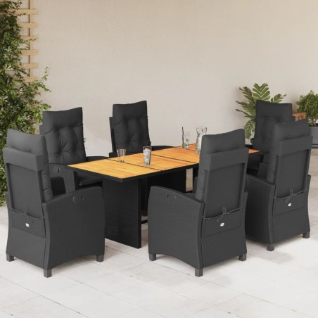 vidaXL Set de comedor de jardín 7 pzas y cojines ratán sintético negro