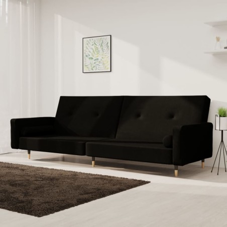 vidaXL Sofá cama de 2 plazas con dos almohadas terciopelo negro