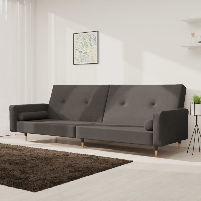 vidaXL Sofá cama de 2 plazas con dos almohadas terciopelo gris oscuro vidaXL Sofá cama de 2 plazas con dos almohadas terciopelo gris oscuro