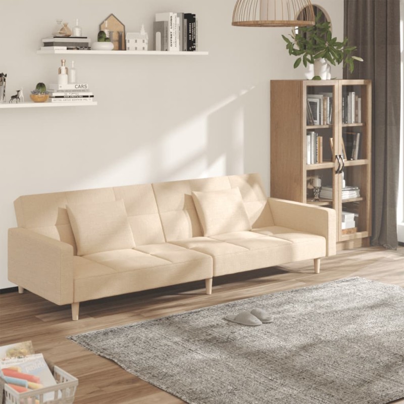 vidaXL Sofá cama de 2 plazas con dos almohadas tela color crema vidaXL Sofá cama de 2 plazas con dos almohadas tela color crema