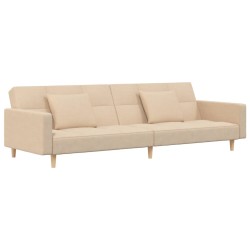 vidaXL Sofá cama de 2 plazas con dos almohadas tela color crema