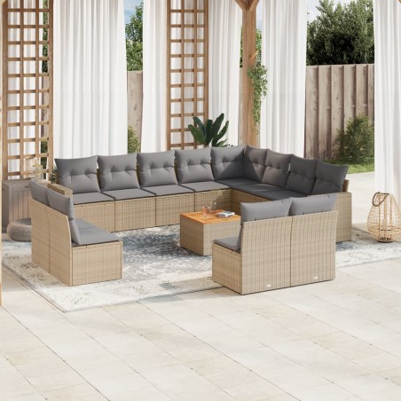 vidaXL Set sofás de jardín con cojines 13 pzas ratán sintético beige