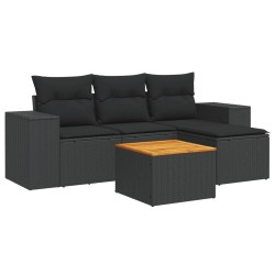 vidaXL Set de muebles de jardín 5 pzas y cojines ratán sintético negro