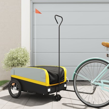 vidaXL Remolque para bicicleta hierro negro y amarillo 45 kg