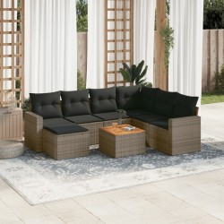 vidaXL Set de sofás de jardín 8 pzas y cojines ratán sintético gris