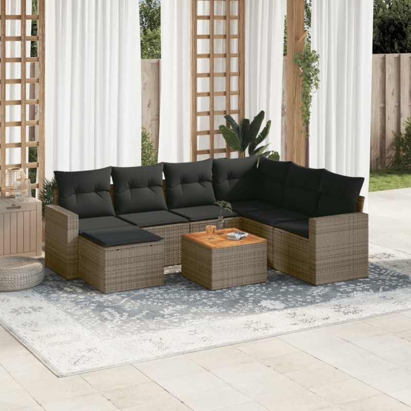 vidaXL Set de sofás de jardín 8 pzas y cojines ratán sintético gris