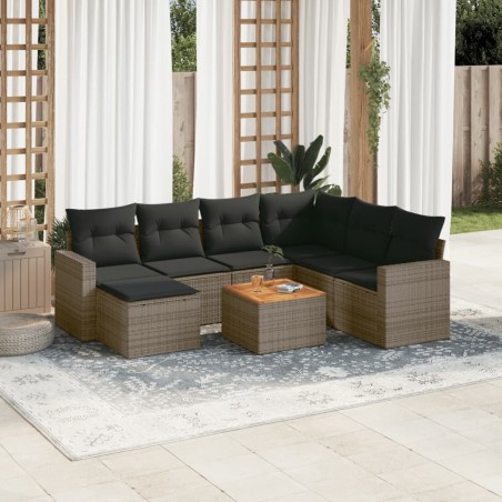 vidaXL Set de sofás de jardín 8 pzas y cojines ratán sintético gris