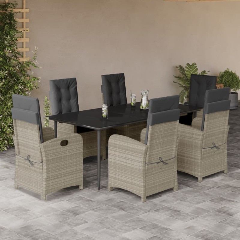 vidaXL Set comedor jardín 7 pzas y cojines ratán sintético gris claro vidaXL Set comedor jardín 7 pzas y cojines ratán sintético gris claro