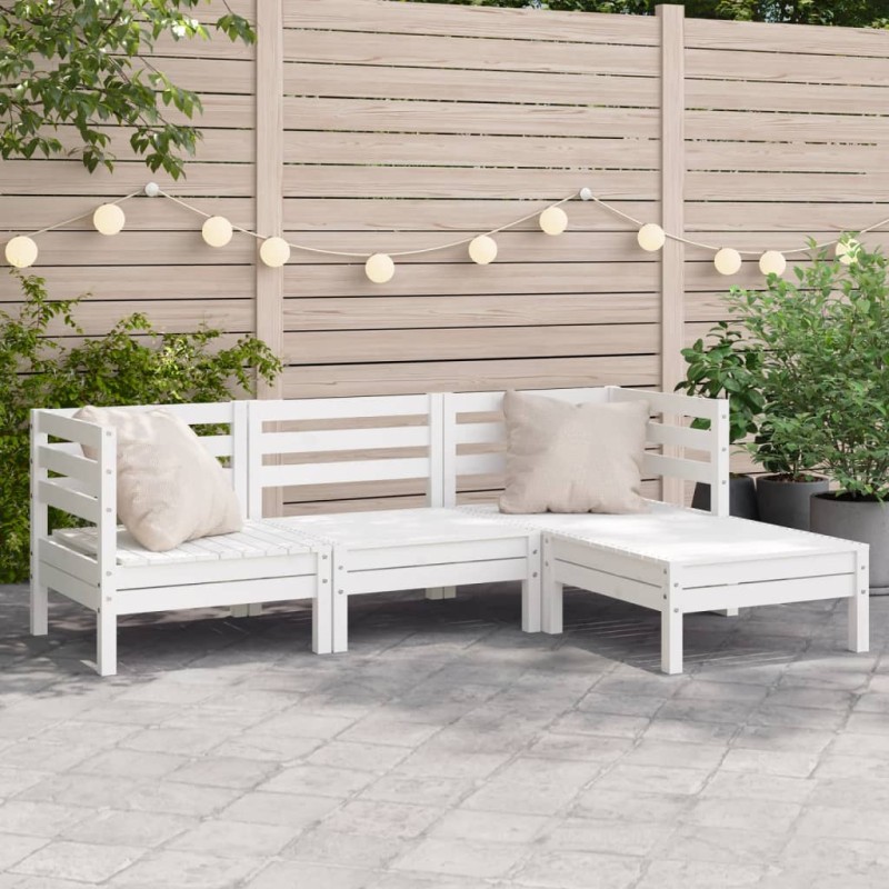 vidaXL Sofá de jardín de 3 plazas con reposapiés madera de pino blanco vidaXL Sofá de jardín de 3 plazas con reposapiés madera de pino blanco