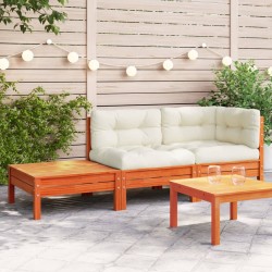 vidaXL Sofá de jardín con cojines y reposapiés madera maciza de pino