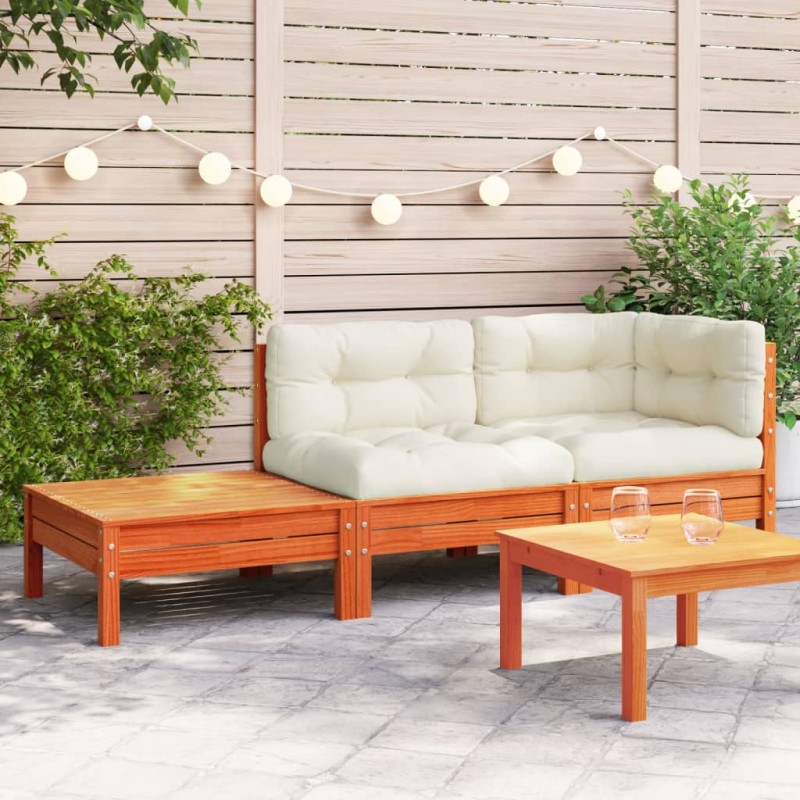 vidaXL Sofá de jardín con cojines y reposapiés madera maciza de pino vidaXL Sofá de jardín con cojines y reposapiés madera maciza de pino