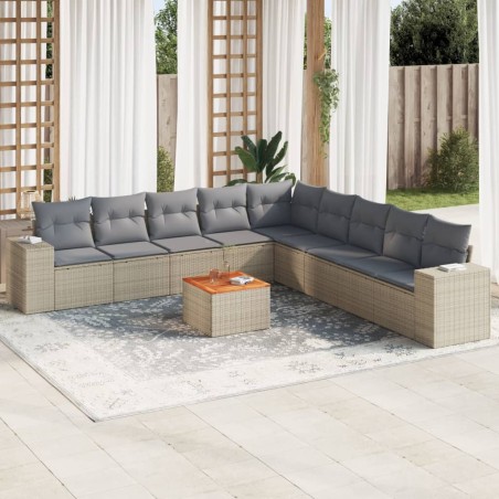 vidaXL Juego de sofás jardín con cojines beige 10 pzas ratán sintético