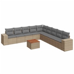 vidaXL Juego de sofás jardín con cojines beige 10 pzas ratán sintético