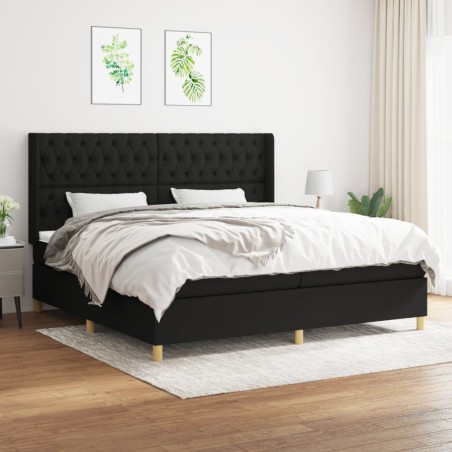 vidaXL Cama box spring con colchón tela negro 200x200 cm