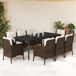 vidaXL Set comedor para jardín 9 pzas y cojines ratán sintético marrón