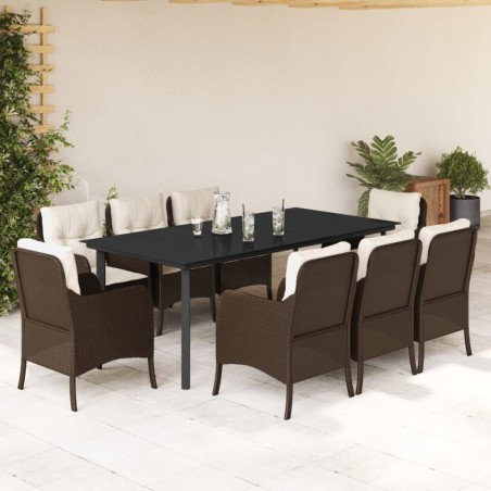 vidaXL Set comedor para jardín 9 pzas y cojines ratán sintético marrón