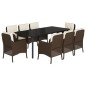 vidaXL Set comedor para jardín 9 pzas y cojines ratán sintético marrón vidaXL Set comedor para jardín 9 pzas y cojines ratán sintético marrón