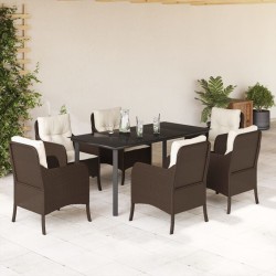 vidaXL Set comedor de jardín 7 pzas con cojines ratán sintético marrón
