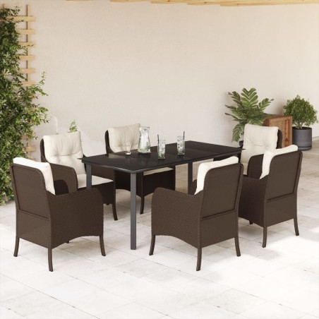 vidaXL Set comedor de jardín 7 pzas con cojines ratán sintético marrón
