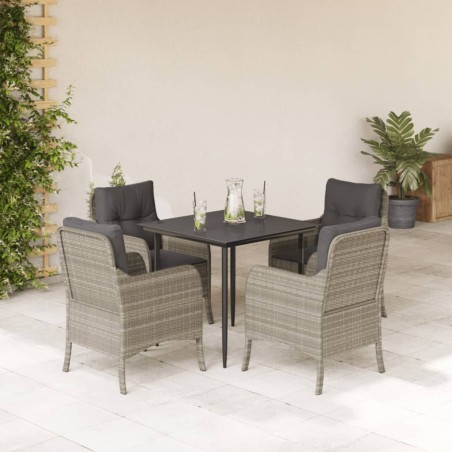 vidaXL Set comedor de jardín 5 pzas cojines ratán sintético gris claro