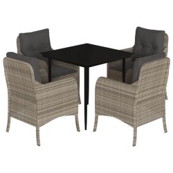 vidaXL Set comedor de jardín 5 pzas cojines ratán sintético gris claro