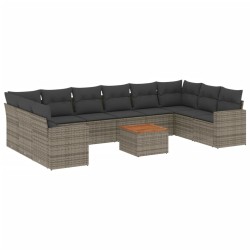 vidaXL Set de sofás de jardín 11 pzas y cojines ratán sintético gris